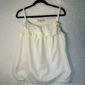 Ann Taylor LOFT Ruffle Cotton White Top Sz M